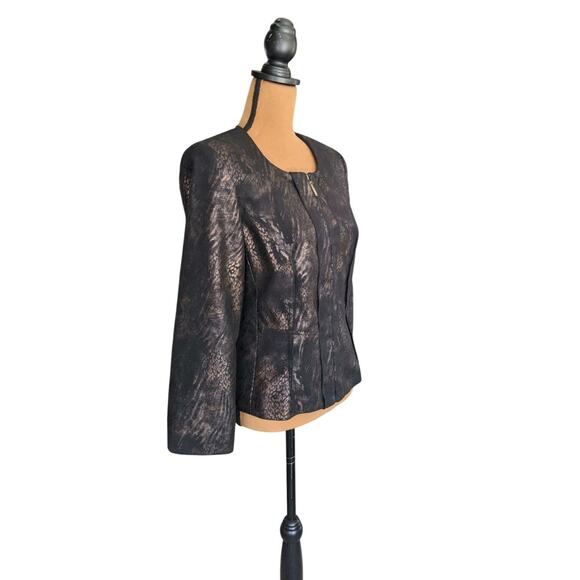Y2K Metallic Animal Print Blazer 6P Kim Rogers Petites Jacket Faux Suede Zip Up - Picture 2 of 15
